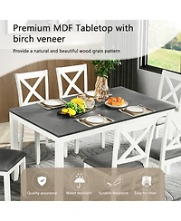 Streamdale Furniture 7-Piece Solid Wood Dining Set, 58.5" Table, 6 Padded Chairs