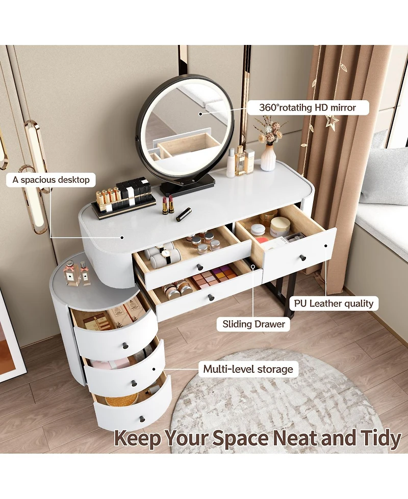 Streamdale Furniture Minimalist Dressing Table with Detachable Mirror and Side Cabinet