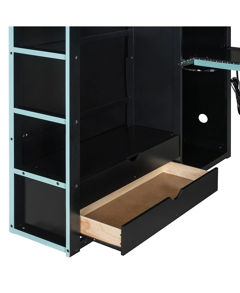 Streamdale Furniture Wood Loft Bed w/Desk, Wardrobe, Storage