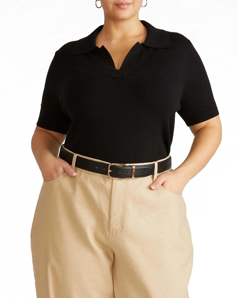 Universal Standard Plus Savvy Fine Knit Short Sleeve Polo Sweater