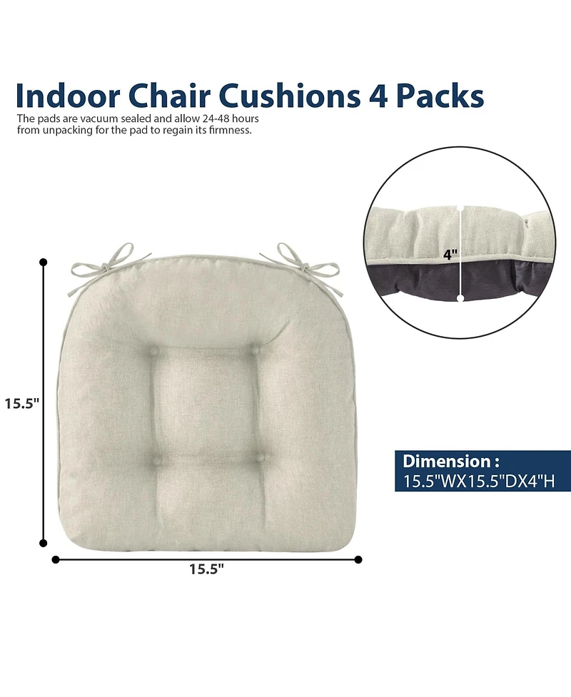 Gnuadz 4-pack Chair Cushions Dining Kitchen Indoor Ties Tufted Foam Non Slip