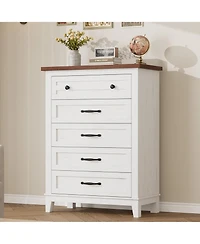 Homfan 5-Drawer Vertical Wooden Dresser, 41.3" Tall Freestanding Storage Chest for Bedroom, Living Room, or Entryway