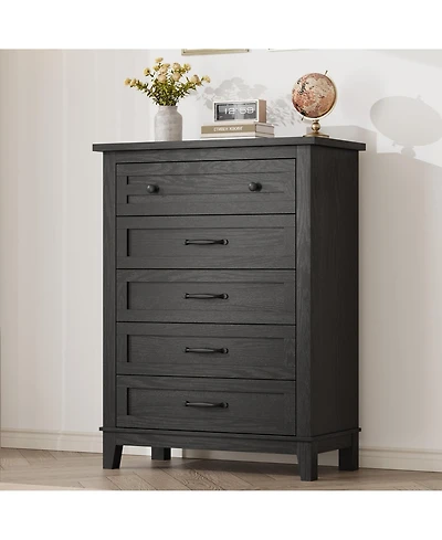 Homfan 5-Drawer Vertical Wooden Dresser, 41.3" Tall Freestanding Storage Chest for Bedroom, Living Room, or Entryway