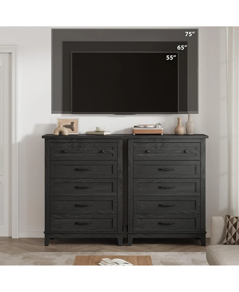 Homfan 5-Drawer Vertical Wooden Dresser, 41.3" Tall Freestanding Storage Chest for Bedroom, Living Room, or Entryway