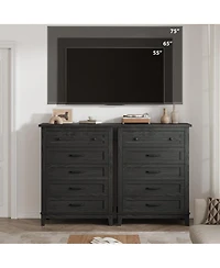 Homfan 5-Drawer Vertical Wooden Dresser, 41.3" Tall Freestanding Storage Chest for Bedroom, Living Room, or Entryway