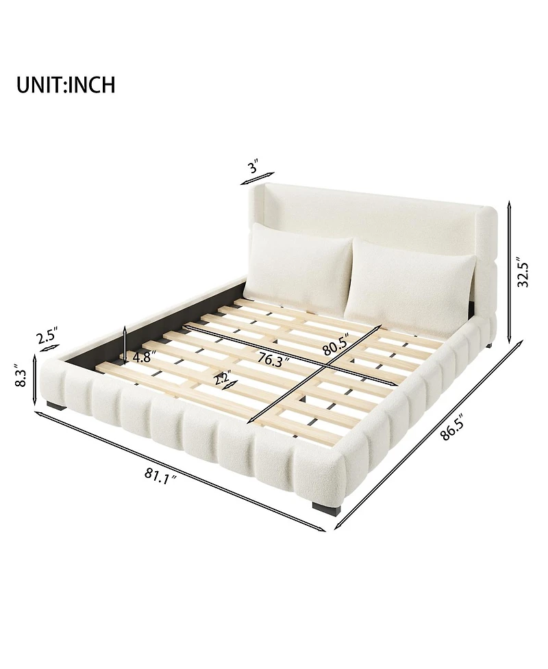 Streamdale Furniture Upholstered Platform Bed with 2 Pillows