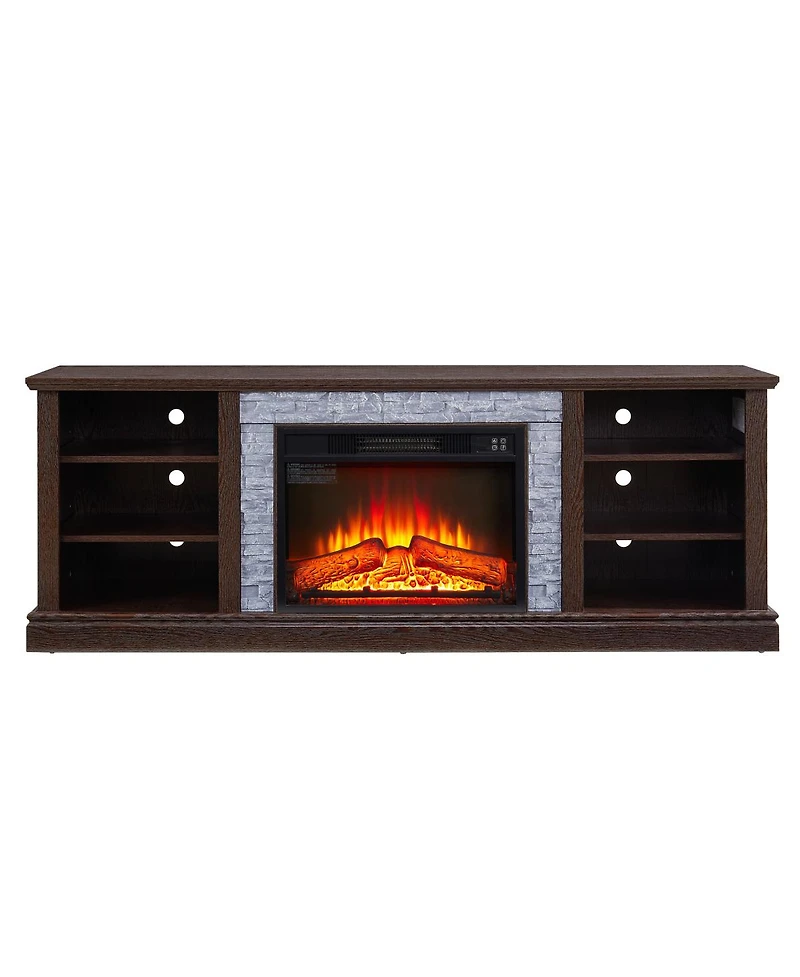 Streamdale Furniture Large Tv Desk Storage Rack with Faux Stacked Stone Surround, Media Console Table