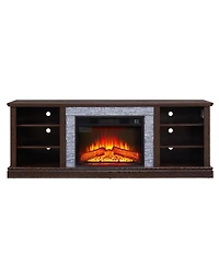 Streamdale Furniture Large Tv Desk Storage Rack with Faux Stacked Stone Surround, Media Console Table