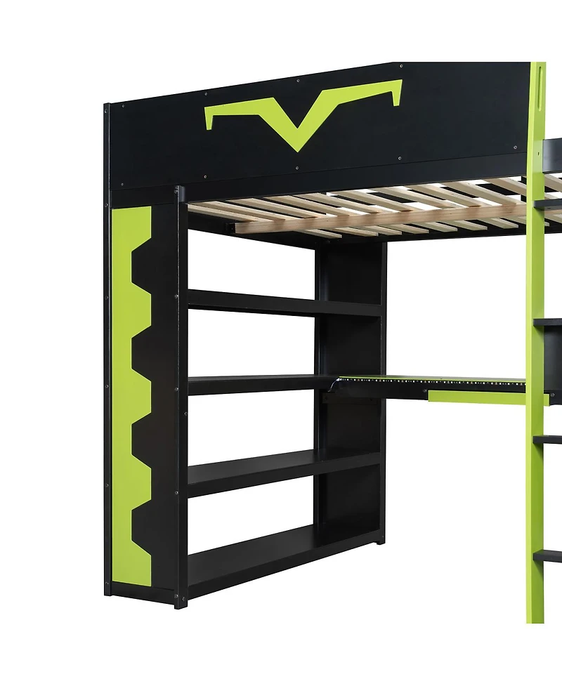 Streamdale Furniture Gaming Loft Bed w/Desk, Rgb, Power, Storage