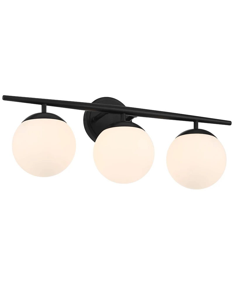Possini Euro Design Meridian Modern Wall Light Black Hardwire 24" 3-Light Fixture Opal Glass Globe Shade for Bedroom Living Room