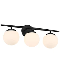 Possini Euro Design Meridian Modern Wall Light Black Hardwire 24" 3-Light Fixture Opal Glass Globe Shade for Bedroom Living Room