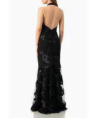 Ivonne Women's Halter Floral Lace Mermaid Gown