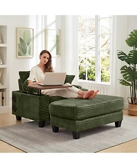Streamdale Furniture Corduroy Sofa Bed with Ottoman, Bluetooth, Usb