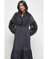 Warehouse Women's Crinkle Stripe Frill Midi Dress