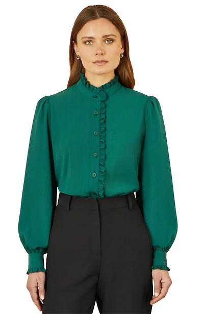 Yumi Women's Frill High Neck Shirt