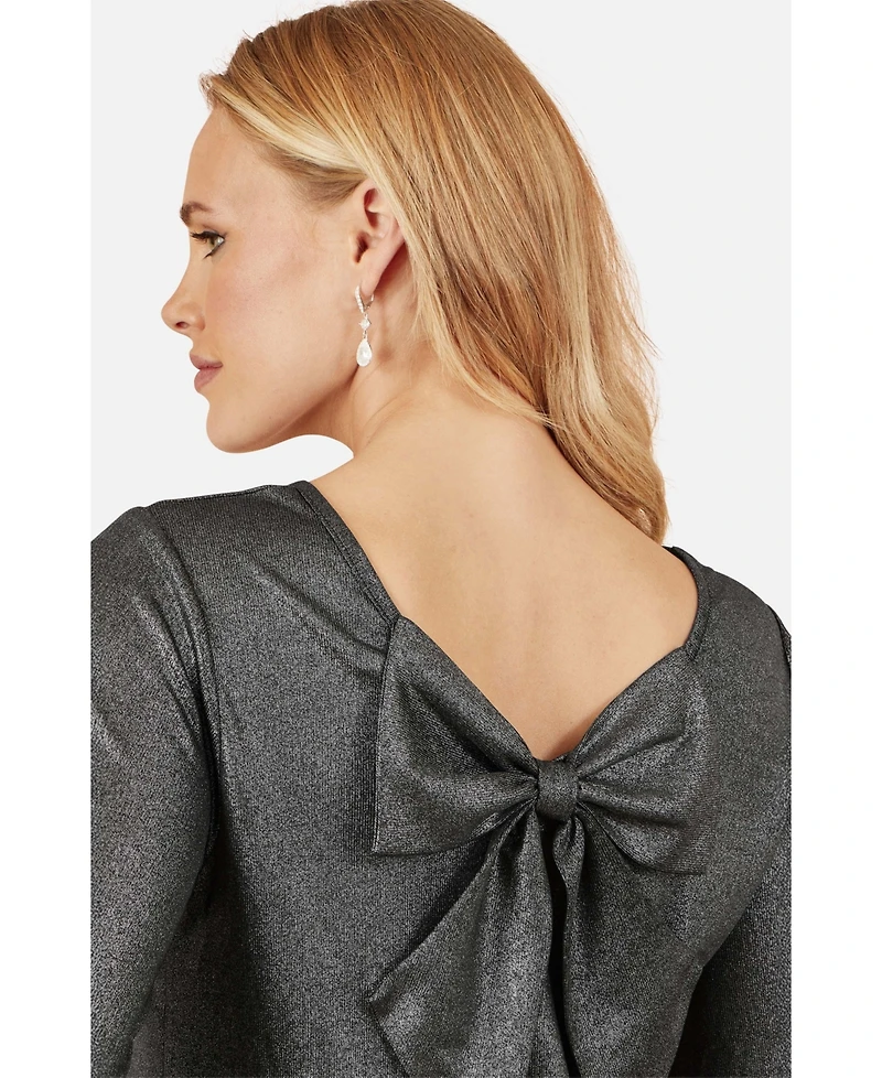 Yumi Women's Metallic Bow Back Top