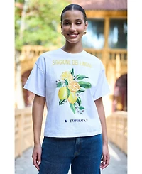 Yumi Women's Retro Lemon Print Cotton T Shirt