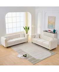 Streamdale Furniture 3+3 Velvet Chesterfield Sofa