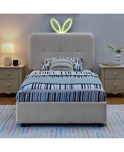 Streamdale Furniture Rabbit Ear Upholstered Bed Led and 4 Drawers