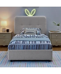 Streamdale Furniture Rabbit Ear Upholstered Bed Led and 4 Drawers