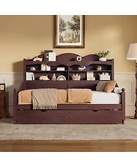 Streamdale Furniture Espresso Wooden Twin Daybed with Storage Drawers and Headboard