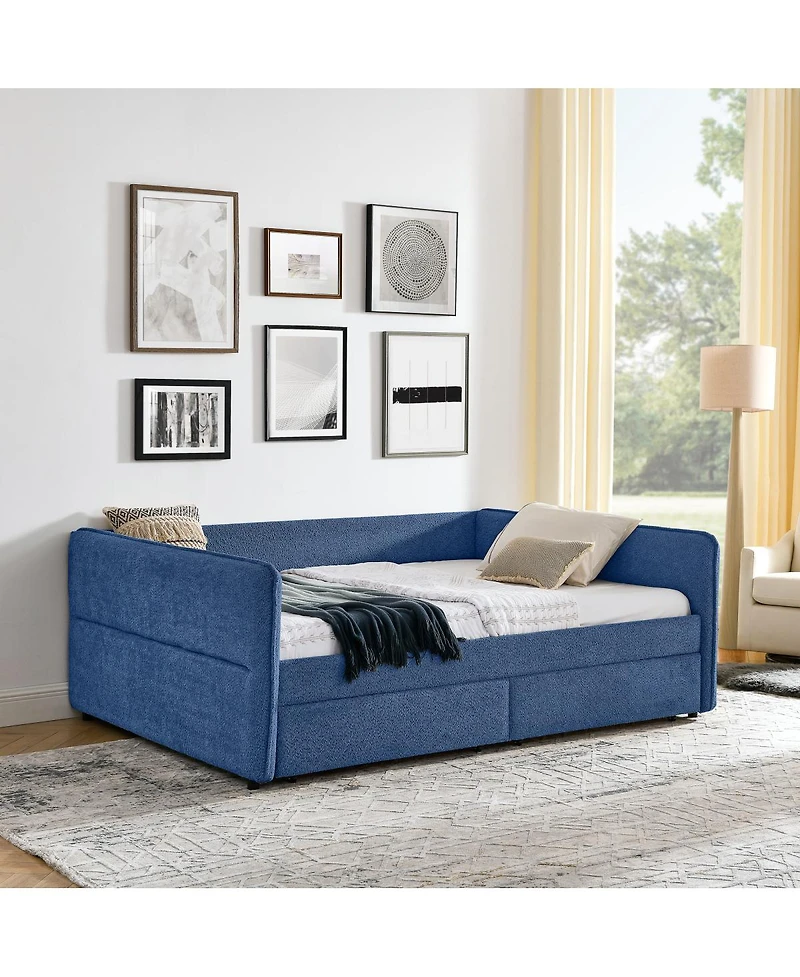 Streamdale Furniture Boucle Daybed w/ 2 Drawers and Tufted Sofa Bed