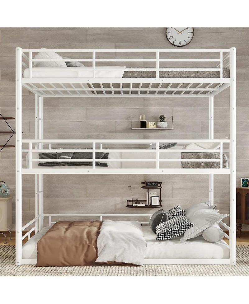Streamdale Furniture Metal Triple Bunk Bed with Guardrails