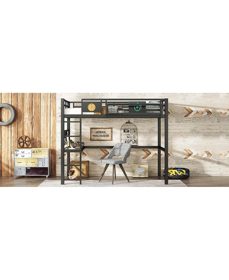 Streamdale Furniture Loft Bed with Desk, Storage, Clock and Charging Port