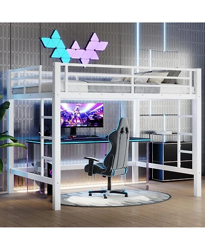 Streamdale Furniture Metal Loft Bed with Ladder and Guardrails