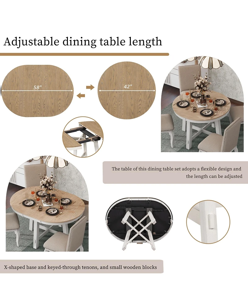 Boyel Living Farmhouse Round Extendable Dining Table with 16" Leaf Wood Kitchen Table