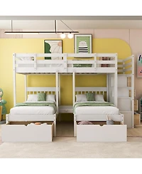 Streamdale Furniture Wood Triple Bunk Bed with Drawers and Guardrails