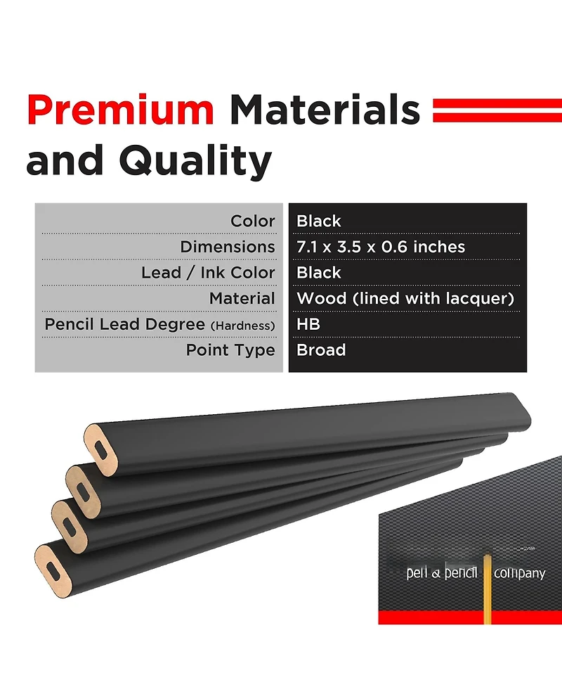 Gnuadz Carpenter Pencils Hard Lead Wooden Lumber #2 Hb Black