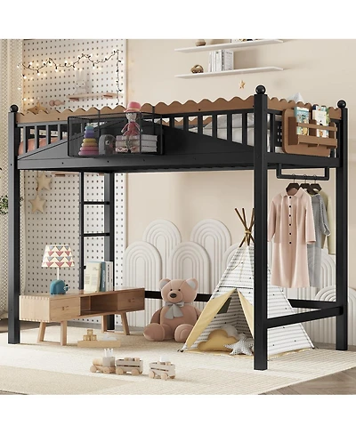 Streamdale Furniture Metal Loft Bed with Shelves and Ladder