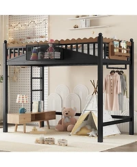 Streamdale Furniture Metal Loft Bed with Shelves and Ladder