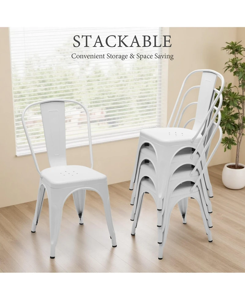 Yiortwo Metal Dining Chairs Set of 4, Stackable Industrial Kitchen Chairs