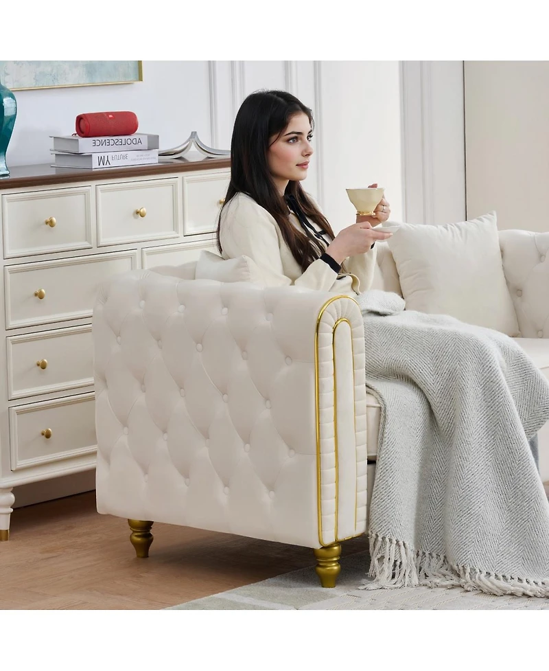 Streamdale Furniture 3+2 Velvet Sofa with Gold Legs