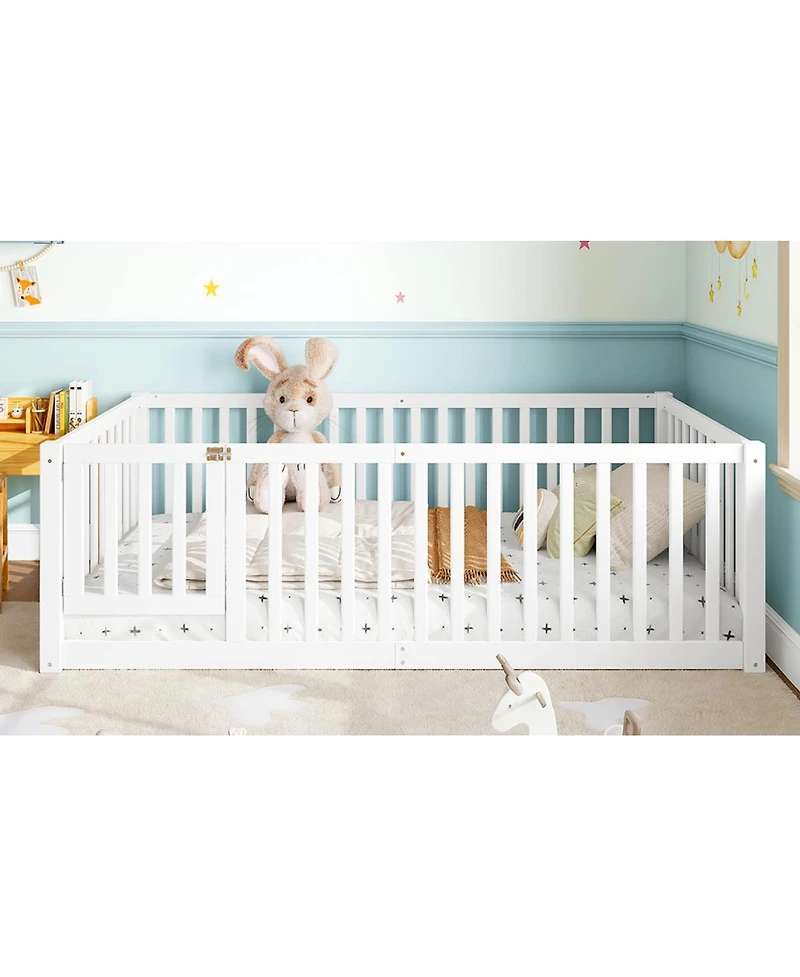 Streamdale Furniture Twin Size Bed Floor Bed with Safety Guardrails and Door for Kids