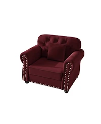 Streamdale Furniture Burgundy Velvet Chesterfield Sofa with Nailhead Trim