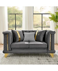 Streamdale Furniture Velvet Loveseat Sofa with Gold Trim and Pillows