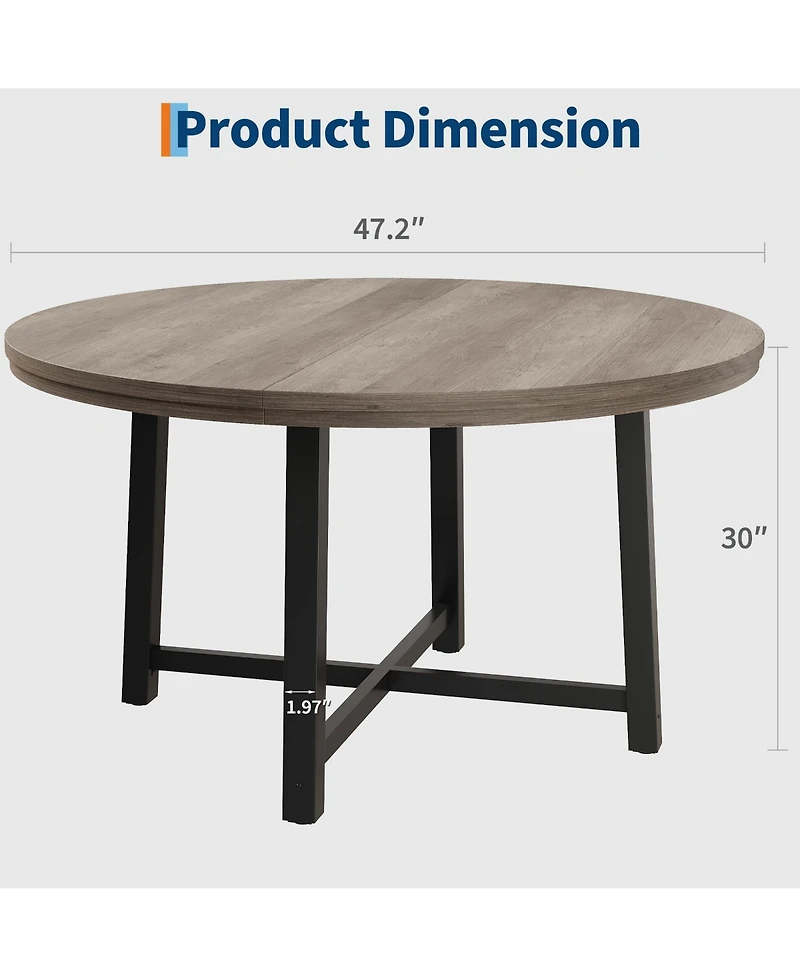 homfan Round Dining Table for 4 to 6 with Metal Frame, Space-Saving Kitchen and Room