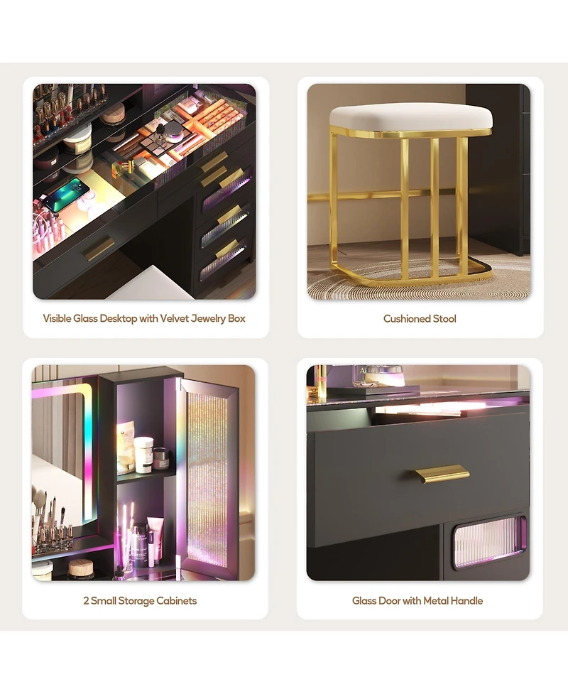 Vlsrka Led Vanity Desk Set with Rgb Mirror, Remote & Charging Station