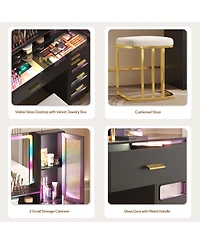 Vlsrka Led Vanity Desk Set with Rgb Mirror, Remote & Charging Station