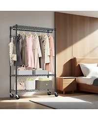 Streamdale Furniture Heavy Duty Rolling Garment Rack with Shelves and Hooks