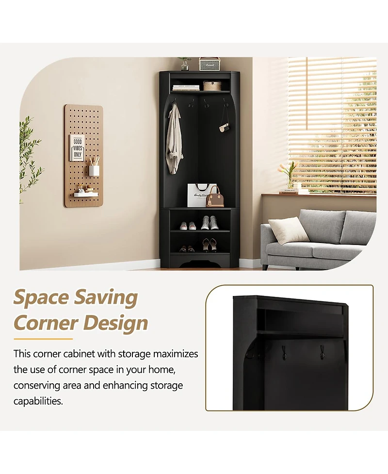 Streamdale Furniture Minimalist Corner Hall Tree with Shoe Bench and Coat Rack