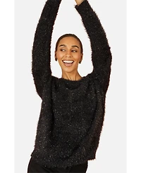 Yumi Women's Metallic Fluffy Eyelash Relaxed Jumper