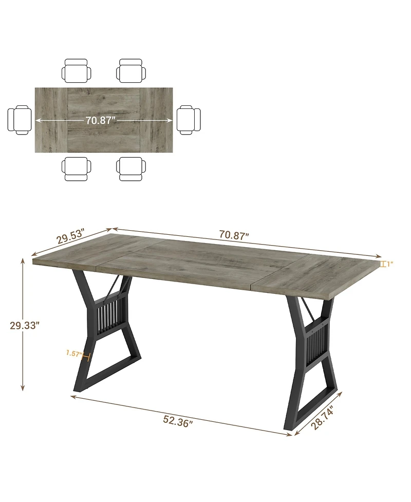 homfan Farmhouse Dining Table for 4 to 6, Rectangular Kitchen with Metal Legs