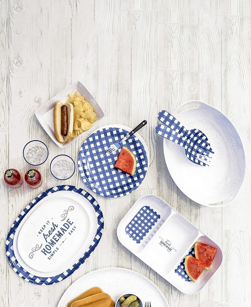 Abode Homewares Homemade Navy Melamine Gingham Dinner Plates, Set of 4