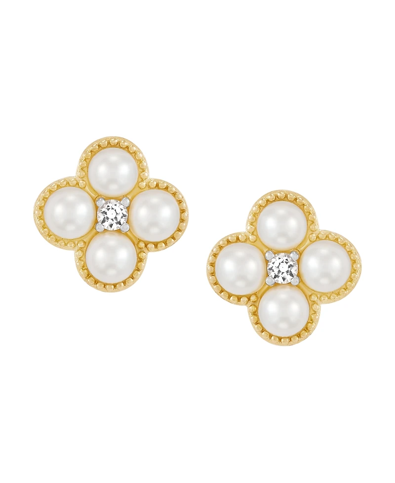 Macy's 2-Piece Cultured Freshwater Pearls & Lab Grown White Sapphire (1/6 ct. t.w.) Necklace and Earring Set in 14k Yellow Gold-Plated Sterling Silver