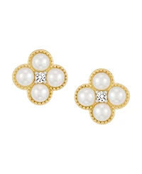 Macy's 2-Piece Cultured Freshwater Pearls & Lab Grown White Sapphire (1/6 ct. t.w.) Necklace and Earring Set in 14k Yellow Gold-Plated Sterling Silver