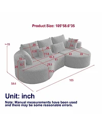 Streamdale Furniture Modern Oversized Chenille Sectional Sofa, 105-Inch Curved Cloud Couch with 7 Pillows
